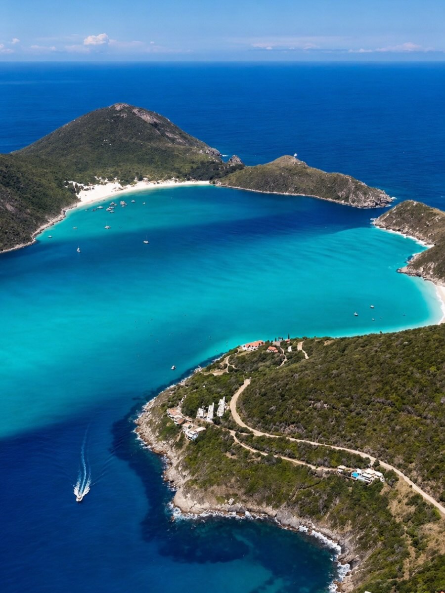 Vista aérea do Pontal do Atalaia em Arraial do Cabo